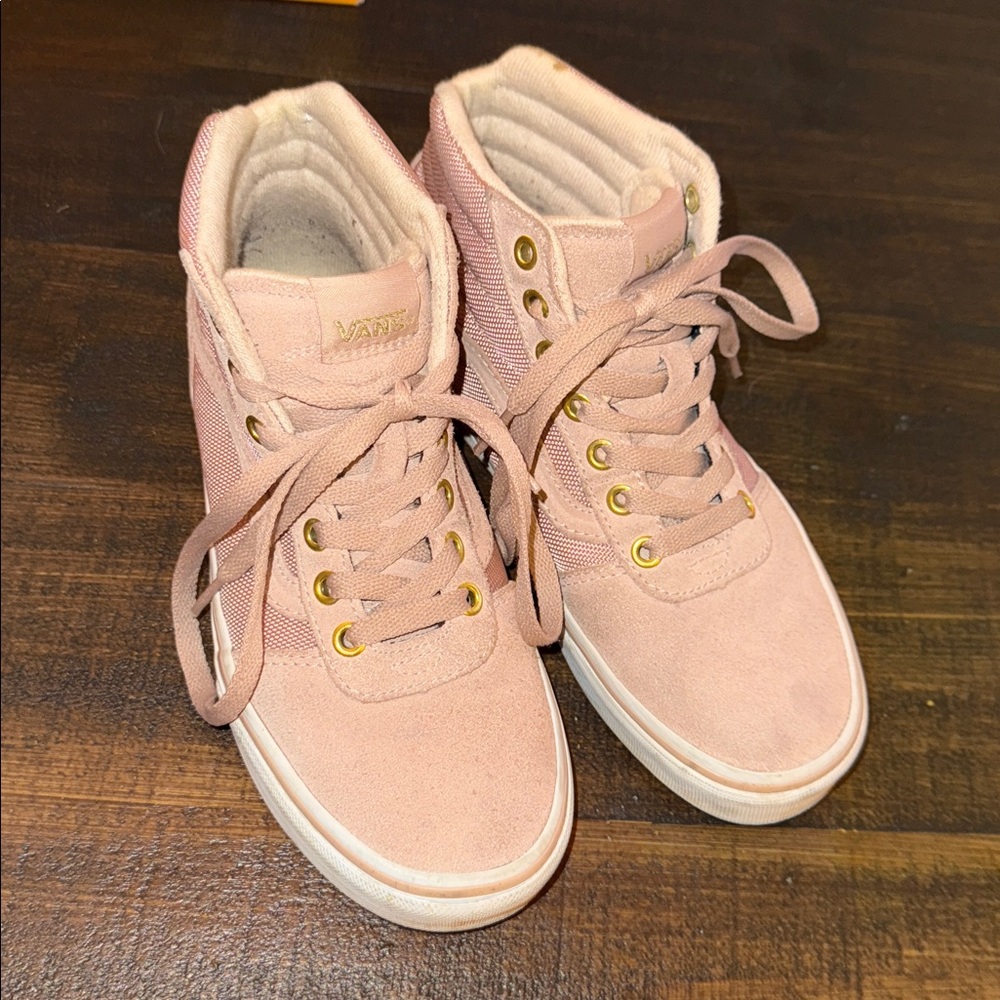 EUC- Vans Dusty Rose High-Top Sneakers with Gold Accents